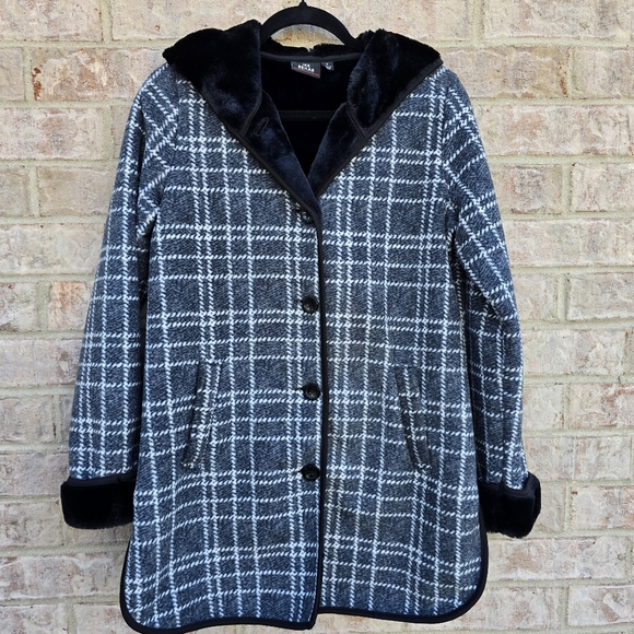 Ike Behar Jackets & Blazers - Ike Behar Womens Hounds Tooth Hooded Jacket Coat Super Soft & Warm Size Small